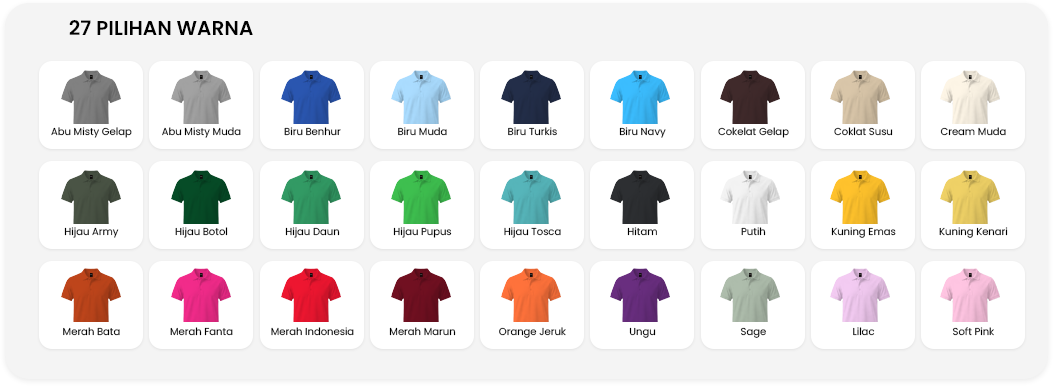 Material Lacoste Pique Soft Premium, Reguler Fit / Slim Fit, ukuran S - XXXL, 27 pilihan warna