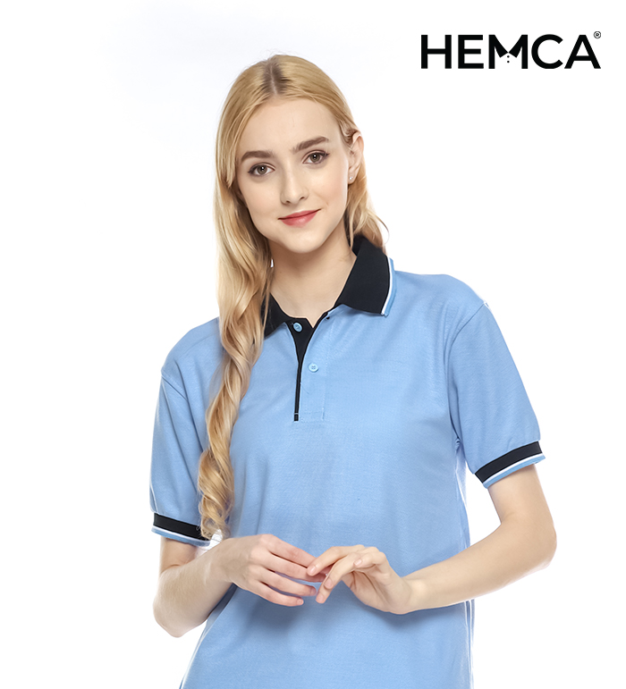 Polo Polos Biru Muda Kombinasi